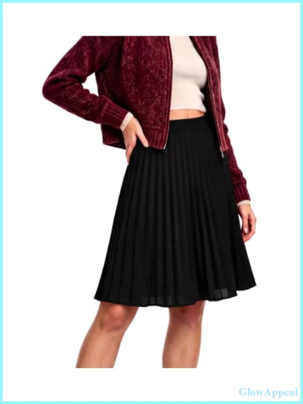Women's Pleated Midi Skirt A-Line Elastic Waist Polyester Spandex